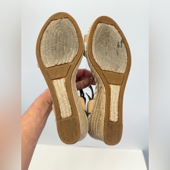 COACH Tan and white stripe HELEN rattan wedge espadrilles size 7. - Picture 7 of 10
